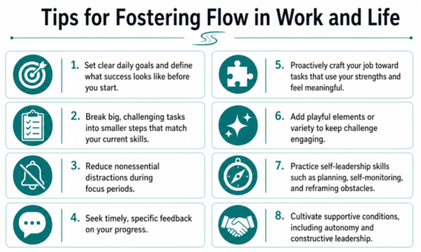 infographic of tips for fostering flow in work and life